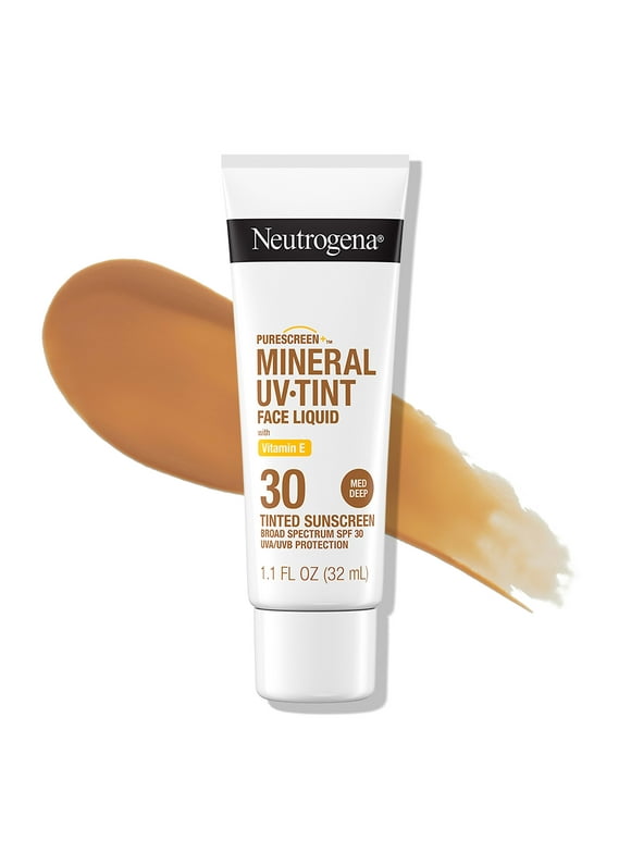 Neutrogena Purescreen+ Tinted Sunscreen For Face With Spf 30, Broad Spectrum Mineral Sunscreen With Zinc Oxide And Vitamin E, Water Resistant, Fragrance Free, Medium Deep, 1.1 Fl Oz