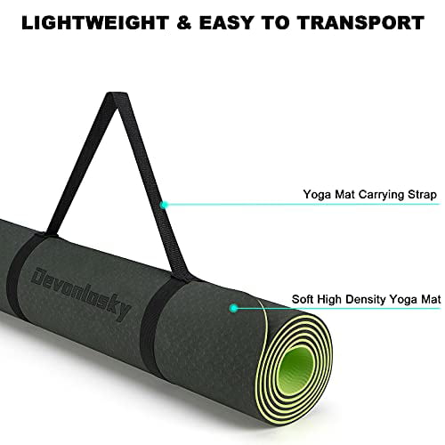 1/4-Inch Thick High Density Pro Mat with Carrying Strap for Yoga Pilates and Fitness Exercise Devonlosky Yoga Mat Non-slip Eco Friendly Exercise Yoga Mat for Men and Women