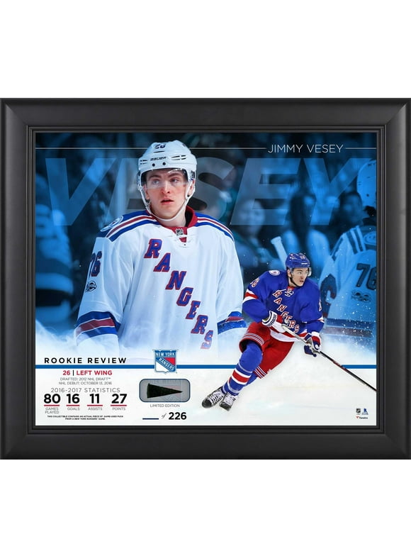 Jimmy Vesey New York Rangers Framed 15" x 17" Rookie Review Collage with Piece of Game-Used Puck - Limited Edition of 226