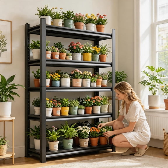 4-Tier Floral Rack, FreeStanding Heavy-Duty Home Green Plant Stand, Rust-Proof Flower Pot Table, Height-Adjustable, 2500lb, Thickened Panel, Stable Organization for Whole-House Gardening Area Use