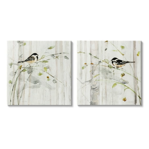 Stupell Industries Perched Birds Country Botanicals Animals & Insects Painting Gallery Wrapped Canvas Print Wall Art, Set of 2