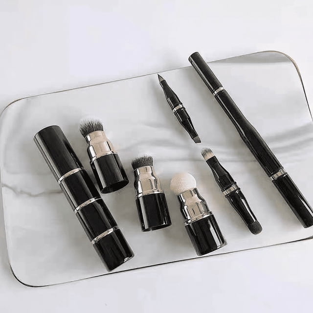 Pincel de maquillaje portátil con funda, multifuncional, retráctil, doble pincel para lápiz labial, pincel corrector, herramientas de belleza