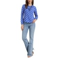 thumbnail image 3 of INSPIRE CHIC Style Women's Valentine's Day Ruffle Neck Long Sleeve Blouse Shirts S Blue Pink-Dots, 3 of 7