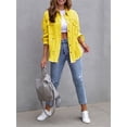 thumbnail image 3 of Elippeo Women's Spring Autumn Denim Coat Lapel Long Sleeve Solid Color Button Up Ripped Jacket, 3 of 6