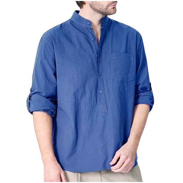 pstuiky Camisas suaves de manga larga para hombre, Camisa informal tipo cárdigan con cuello vuelto liso a la moda para hombre Tops de talla grande para hombre m