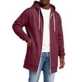 thumbnail image 4 of Men Zip Hooded Sweatshirt Solid Color Long Length Stretch Tops Soft Loose Fit Sweatshirt for Travel Workout Wine M, 4 of 8