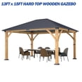 thumbnail image 2 of Howsvn 13 ft. x 15 ft Outdoor Hip Roof Spruce Wooden Gazebo, Heavy-duty Hard Top Steel Metal Roof Gazebo Pavilion, Weather Protected Permanent Canopy for Patio, Garden, Backyard, 2 of 10