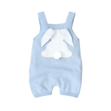 

LisenraIn Infant Baby Boy Girl Knitted Sling Romper Contrast Color Cute Cartoon Rabbit Sleeveless Jumpsuit