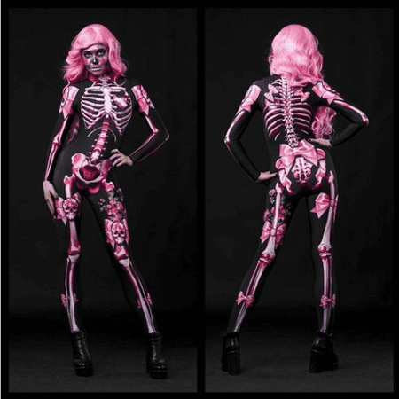 Halloween Skeleton Jumpsuits, Scary Long-Sleeves Slim Human Skeleton Costume for Women, 5