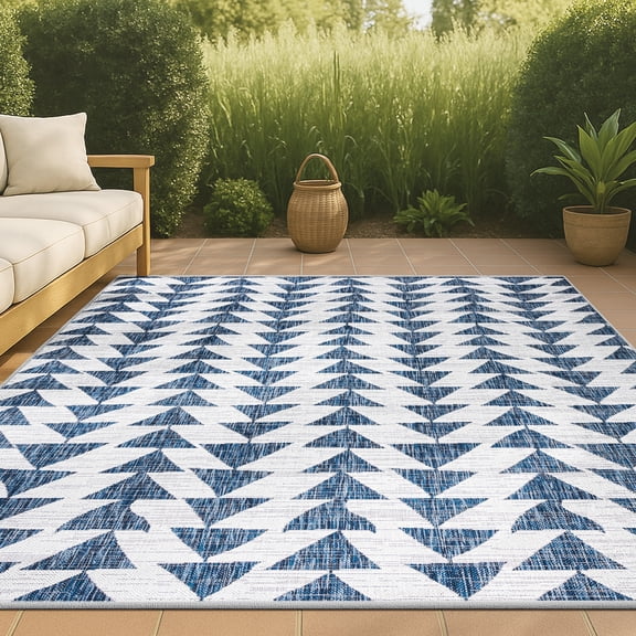 JONATHAN Y SANTA MONICA 5 x 8 Area Rug, Andratx Tribal Geometric - Blue/Ivory, SMB126B-5