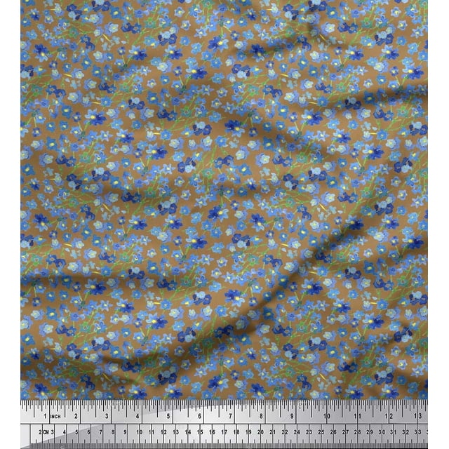Soimoi Toile de Popeline de Coton Fleur Aquarelle Tissu Imprimé 1 Yard 56 Inch Wide