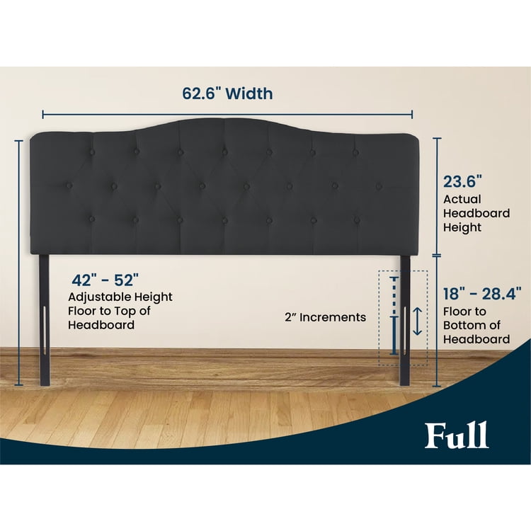 Naomi Home Cassandra Queen size headboard only, Height Adjustable Queen Size Headboard, Button Tufted Headboard with 12 Positions, Metal Legs, Wall/Bed Mount, Linen Fabric headboard Queen, Black