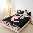 thumbnail image 3 of Erosebridal Cute Bowknot Floral Full Size Sheets, Black Pink Initial C Bed Sheets, 4pcs, 3 of 5