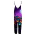 thumbnail image 4 of Women's Halloween Jumpsuits Spiderweb Skull Halter Backless Spooky Overalls Witch Hat Ghost Wide Leg Horror Rompers, S, 4 of 6