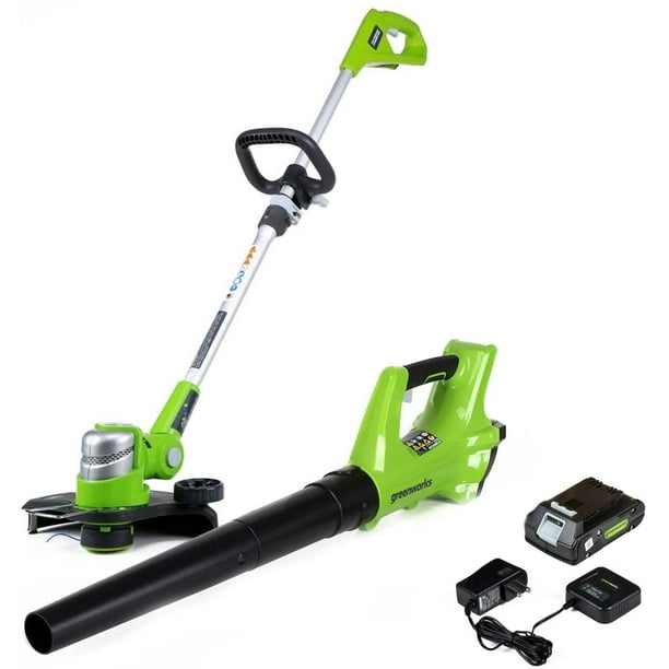 Greenworks 24V Cordless String Trimmer and Blower Combo, 2Ah Battery