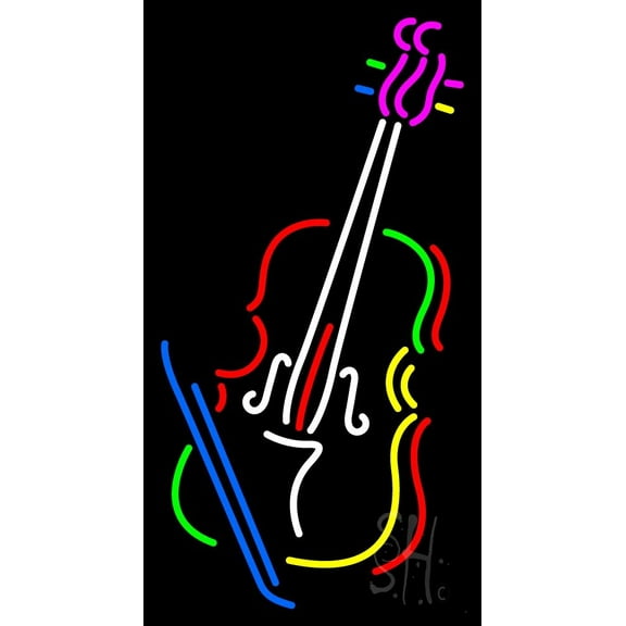 Multicolor Violin With Logo LED Neon Sign 37" Tall x 20" Wide - inches Black Square Cut Acrylic Backing, with Dimmer - Premium built indoor Sign for Studio, Club, Décor, Event, Storefront.