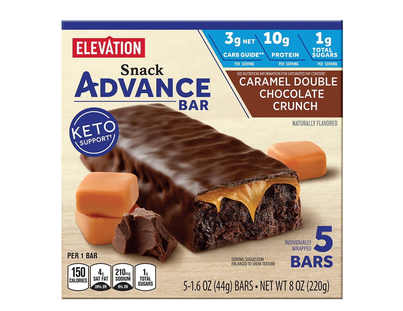 2PK - Elevation Caramel Double Chocolate Crunch Advance Snack Bars, 5 count