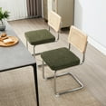 thumbnail image 2 of Zesthouse Rattan Dining Chairs Set of 2, Modern Linen Upholstered Dining Room Chairs with Cane Back and Chrome Legs, Mid Century Kitchen Chairs for Living Room, Green, 2 of 14