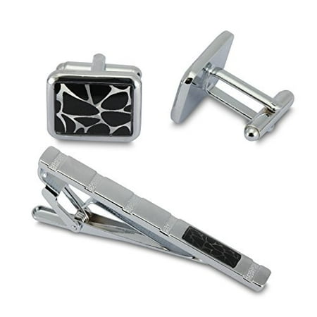 - BodyJ4You 3PC Cufflinks Tie Clip Bar Deep Onyx Pattern Modern Design Business Gift Set