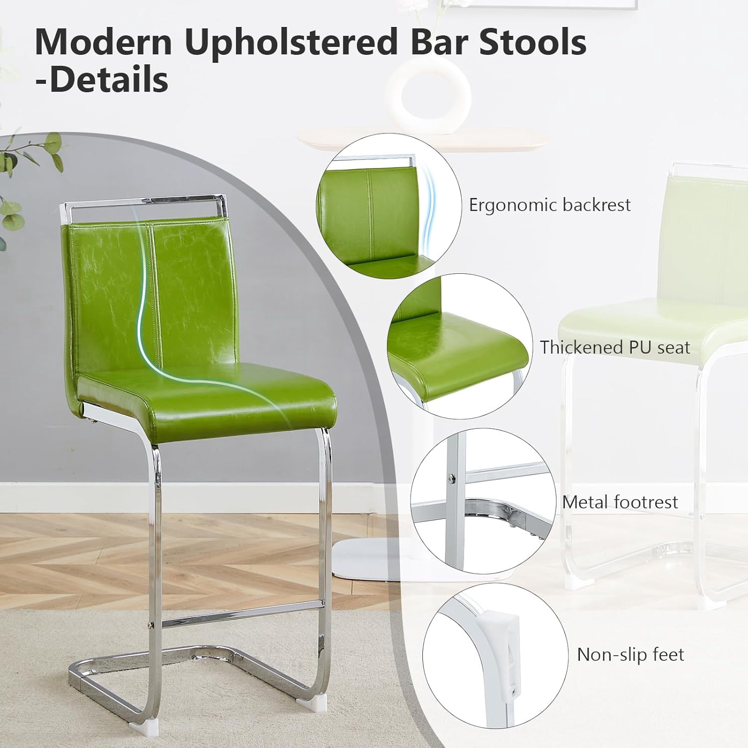 Lecut Bar Stools Set of 4, 25" Counter Height Bar Stools with Back and Footrest, Modern Leather Counter Stools, Armless Dining Bar Chairs for kitchen island, Pub, Bar