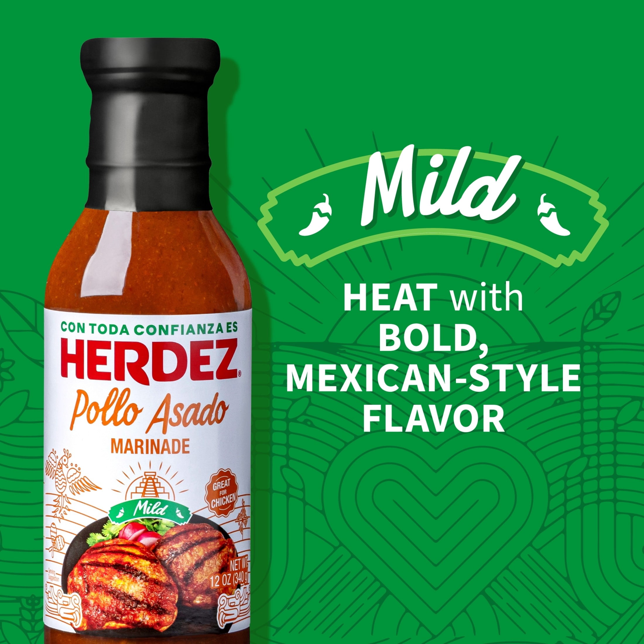 (6 pack) HERDEZ  Pollo Asado Marinade Mild, Marinade, 12oz Glass Bottle