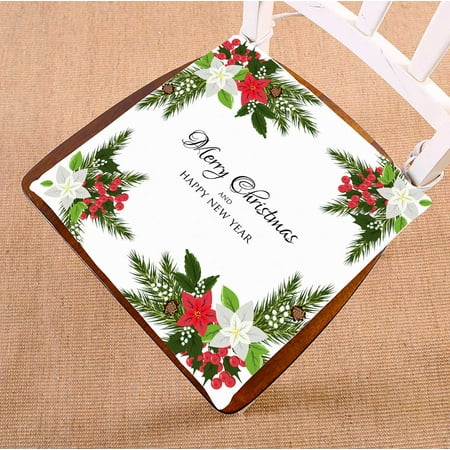 

PKQWTM Christmas Holiday Wreath Poinsettia Holly Winter Floral Chair Pads Chair Mat Seat Cushion Chair Cushion Floor Cushion Size 20x20 inches