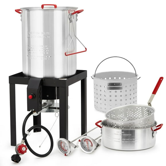 BeesClover 30QT Turkey Fryer & 10QT Fish Fryer Combo Kit - 50,000 BTU Propane Burner, Aluminum Seafood Crawfish Boiler Pot with Basket & Stove Burner Stand for Camping, Outdoor Parties