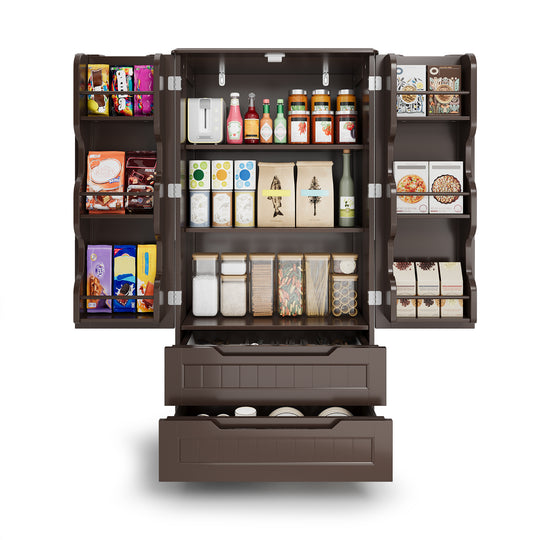 Aiho 47" H Kitchen Pantry Cabinet with 2 Doors and 2 Drawers, Solid & Sturdy, Storage Cabinet for Entryway, Kitchen - Black