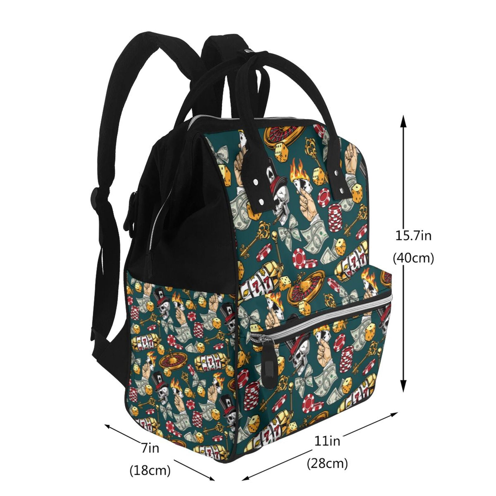 Ratiio Vintage Casino Chips Mummy Backpack - Waterproof Twill Canvas, Large Capacity Diaper Bag with Multiple Pockets and Adjustable Straps