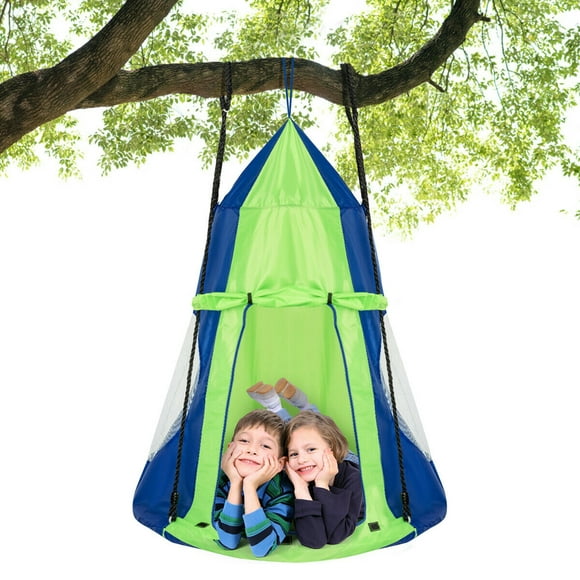 Gymax 40'' Kids Hanging Chair Swing Tent Set Hammock Nest Pod Seat Green