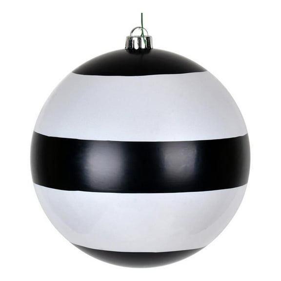 Pemberly Row 8" Striped Pearl Ball Christmas Ornaments in Black/White (Set of 2)