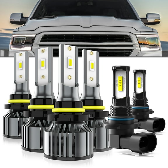 LECCIBUB LED Headlight Bulbs Compatible With Dodge Ram 2016-2018 with projector,9005 High Beam   9005 Low Beam   9145 LED Fog Light Bulb,6500K White,Plug and Play,Pack of 6
