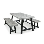 GDF Studio Bowman Outdoor Acacia Wood 3 Piece Picnic Set, Sandblasted Light Gray