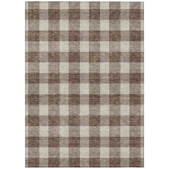 HomeRoots 595379 3 x 5 ft. Brown & Beige Plaid Washable Indoor & Outdoor Rectangle Area Rug