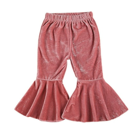 

KYAIGUO Kids Baby Girls Velvet Flare Pants Leggings Newborn Elastic Waist Bottoms Tights Little Girls High Waisted Casual Ruffle Long Pants Baby Fall Winter Bell Bottoms Trousers for 6M-6Y