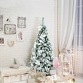 Gymax 5 FT Artificial Snow Flocked Pencil Christmas Tree w/ White Berries & Flowers