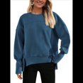 thumbnail image 2 of Sudadera Informal de Cuello Redondo para Mujer, -Otoño 2025, Larga, Abertura Lateral, Sudadera para Hacer Ejercicio. Azul Oscuro L, 2 of 9