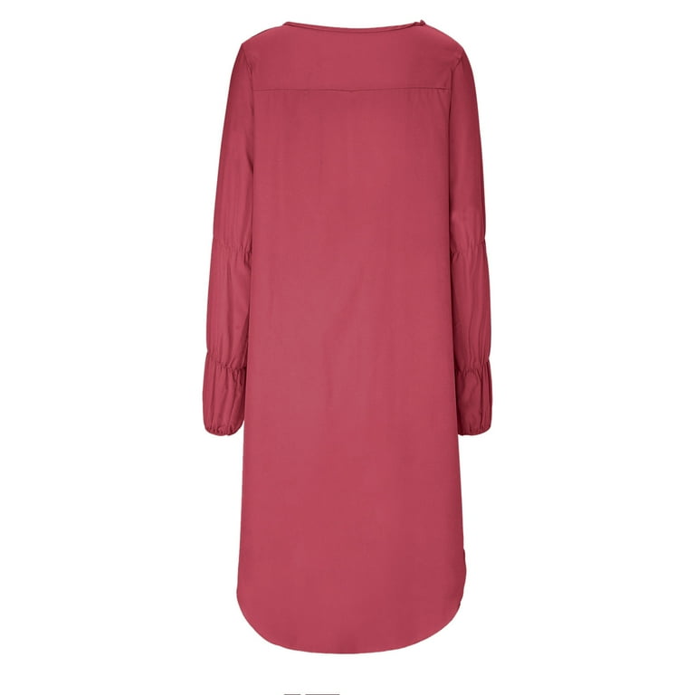 RQYYD Women's Lantern Long Sleeve Round Neck High Low Asymmetrical  Irregular Hem Casual Tops Ruffle Bodycon Peplum Blouse Shirt Dress Wine M -  Walmart.com