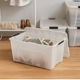 thumbnail image 5 of IRIS USA 72 Qt Stackable Plastic Storage Bins with Lids, 4 Pack - BPA-Free, Made in USA - Discreet Organizing Solution, Latches, Durable Nestable Containers, Secure Pull Handle - Pearl, 5 of 10