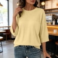 thumbnail image 4 of thefmos Women's Fall Winter 3/4 Sleeve Crewneck Knitted Pullover Tops Solid Loose Casual Basic Tops Cozy Fashion Clothes, Yellow S, 4 of 7