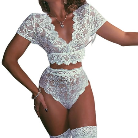 

YXGla Underwear Lace Crochet Stitching Skin-friendly Spandex Women Sexy Sleepwear Set for Daily Wear
