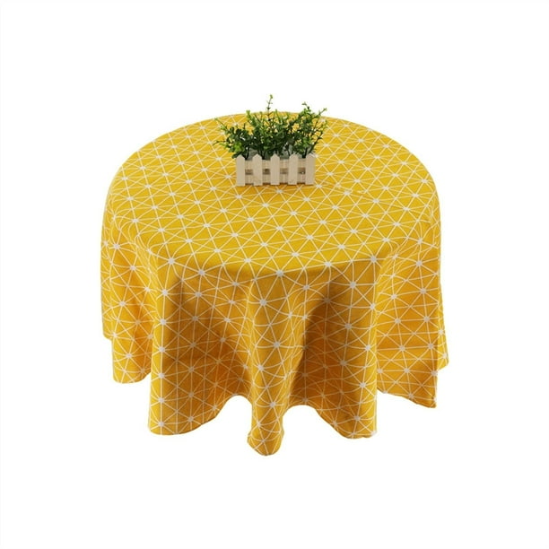 Mantel redondo de meioro, mantel de lino y algodón, color amarillo, de sarga nórdica, para mesa redonda