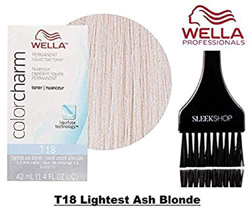 Wella COLOR CHARM Permanent LIQUID HAIR TONER (w/Sleek Tint Brush) Haircolor Liquifuse, 1:2 Mix Ratio Hair Color DYE (T18 Lightest Ash Blonde. - T 18) - image 3 of 3