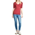 thumbnail image 3 of Junior & Junior Plus Basic Cotton V Neck Elbow Sleeve Tee Shirt Top, 3 of 3
