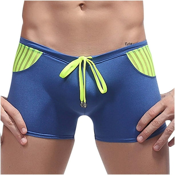 Calzoncillos de natación de secado rápido de aguas termales con cordón a rayas de color sólido de cintura baja para hombres Pompotops qyievc7581