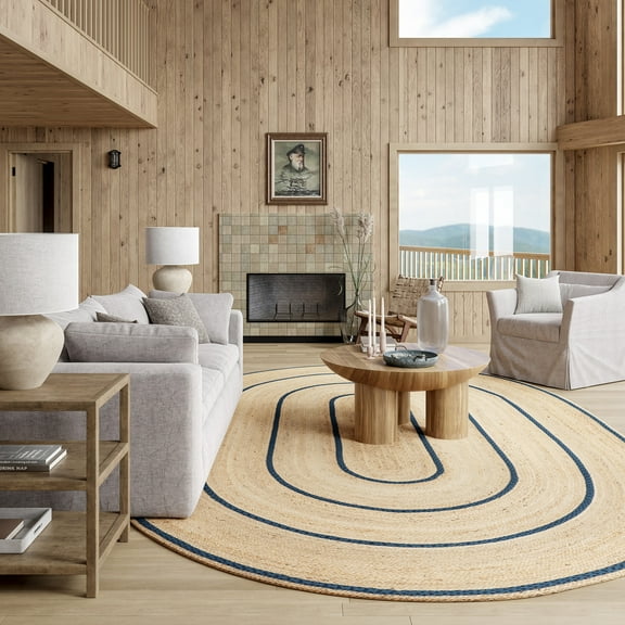 Rugs USA Ripplewood Oval Jute Area Rug, 3' x 5', Oval, Ripplewood Navy