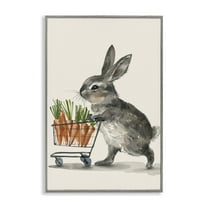 Bunny with Carrots Gray Framed Giclee Art, 16 x 24, Made In USA