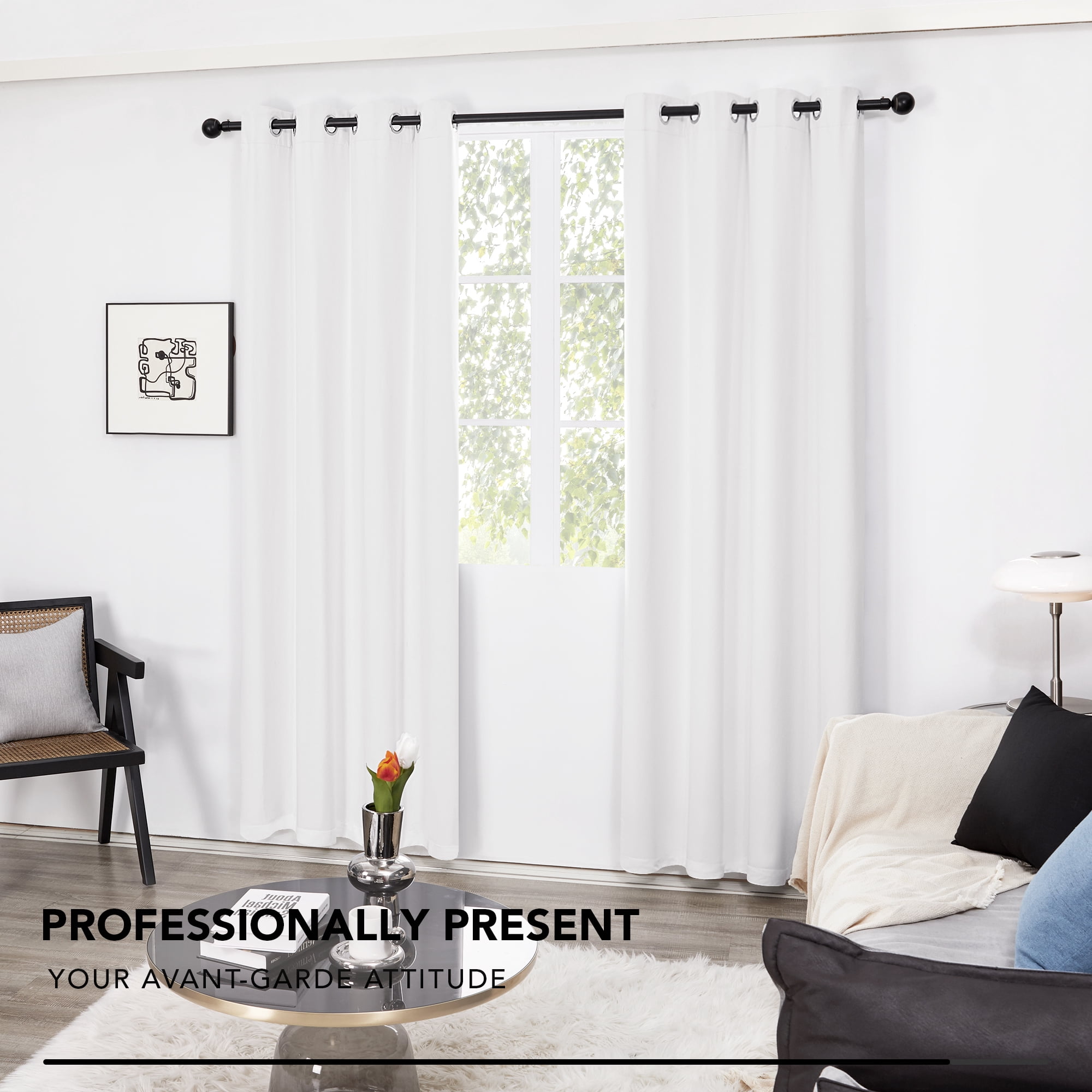 ZOPZO 100% Blackout Curtains, Thermal Insulated, White, 52W x 72L Inch, Noise Reducing Light Blocking Grommet 2 Panels for Bedroom