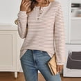 thumbnail image 4 of Maean Womens Striped Blouse Buttons Crewneck Knitted Casual Loose Pullover Long Sleeve Shirts Tops, 4 of 7