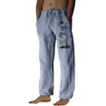 thumbnail image 1 of Penkiiy Mens Linen Drawstring Pants Elastic Waist Lightweight Trouser Loose Plus Size Trouser Fashion Beach Pockets Pant XL Blue, 1 of 4